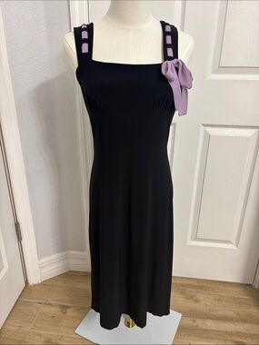 Black Midi Dress with Lavender Bow Accent